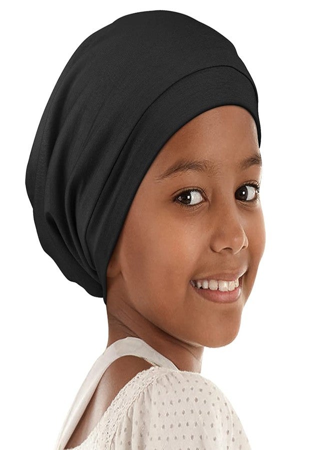 Alnorm Kids Beanie Sleep Hats Bonnet for Night Sleeping Skull Cap to Keep Hair Smooth Adjustable Black - Image 1